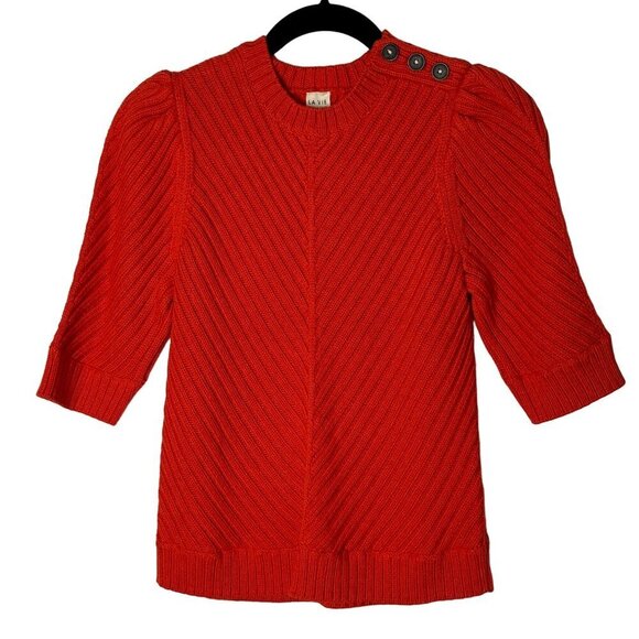 La Vie Rebecca Taylor Cable Knit 1/2 Sleeve Ribbed‎ Crew Neck Sweater Red Medium - Picture 4 of 10